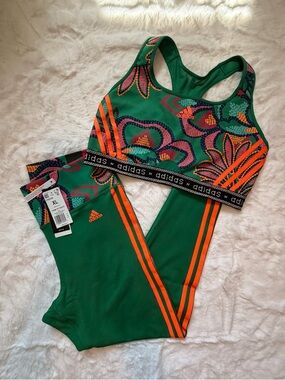 NWT Adidas x Farm Rio Medium-Support Bra & Matching 7/8 Tights, XL